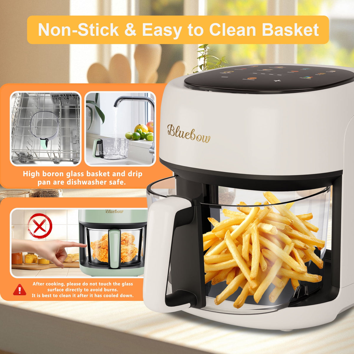 Garly Kitchen 5-Qt Air Fryer with 360° Viewing Glass Pot, 8-in-1 Digital Touchscreen