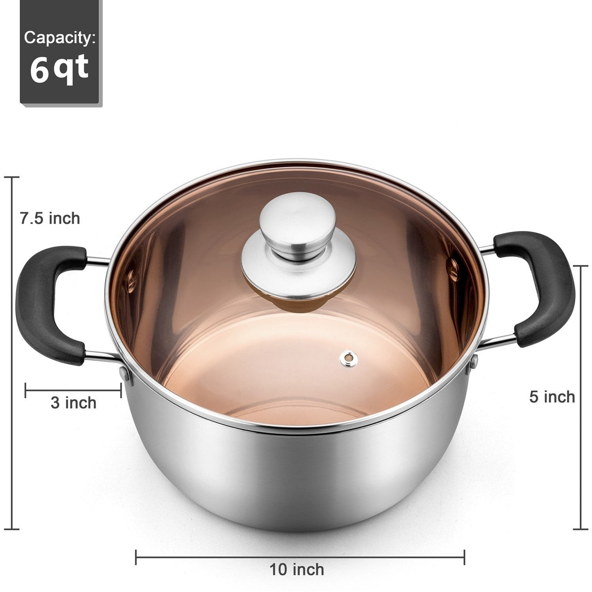 Garly Kitchen 6-Qt Stockpot with Lid, Stainless Steel Pasta Soup Pot Restaurant Hotel