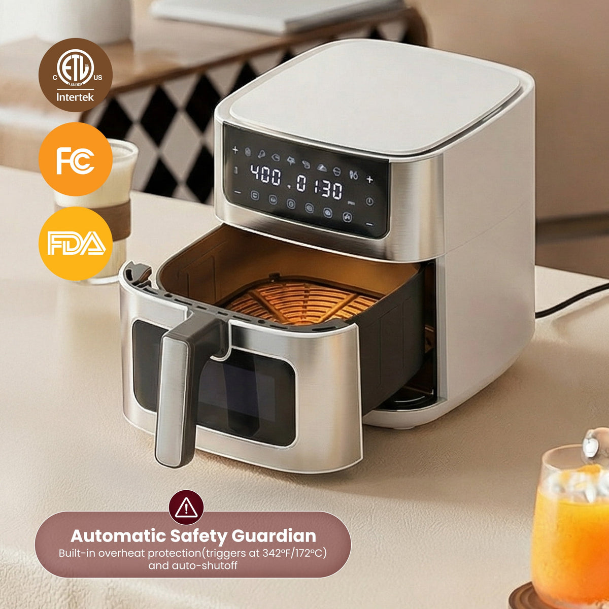Garly Kitchen EDX 6-Qt Stainless Steel Air Fryer with Digital Touchscreen, 1500W, 8 Presets