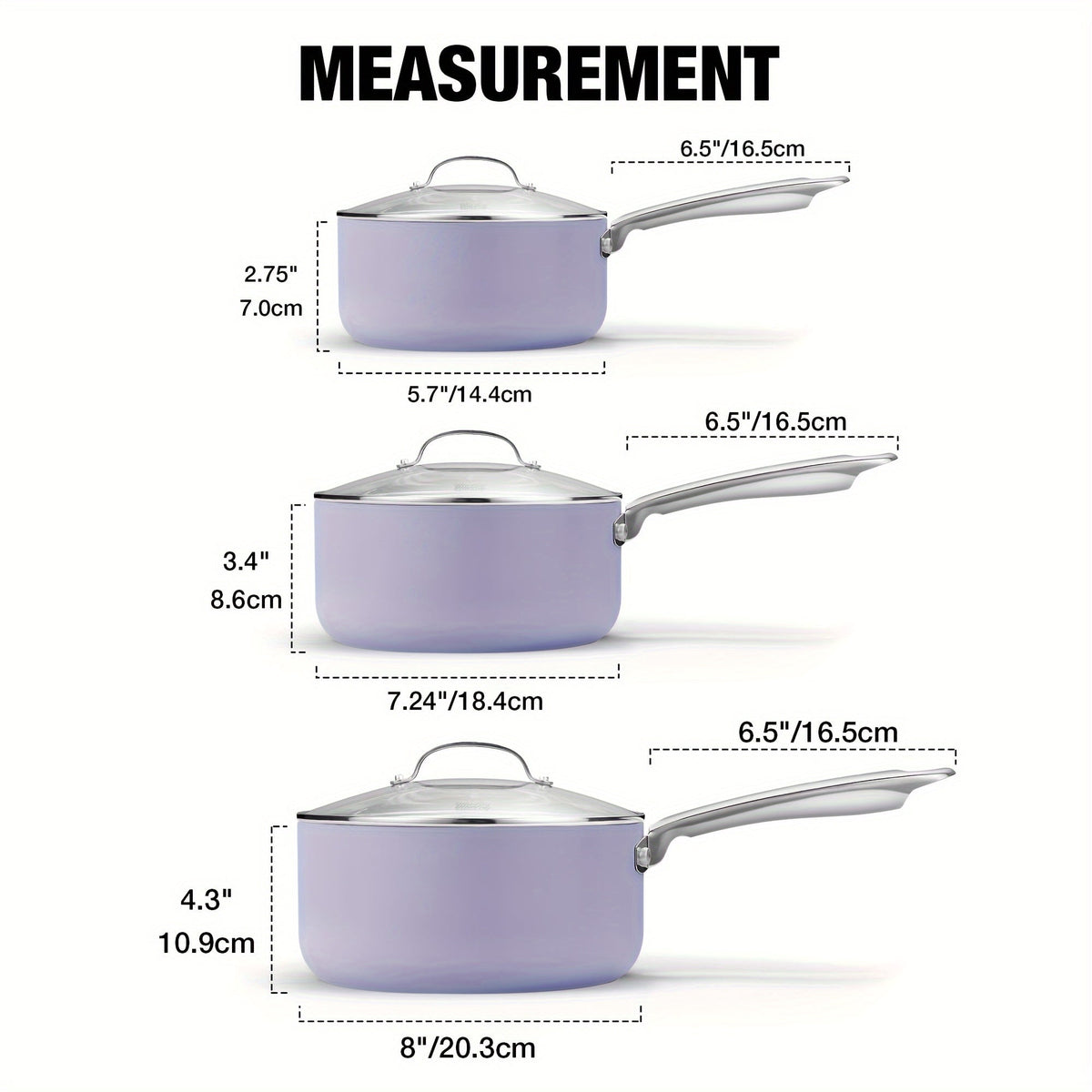 Garly Kitchen 1+2+3-Qt Nonstick Saucepan Set with Lids, Ceramic Oven-Safe