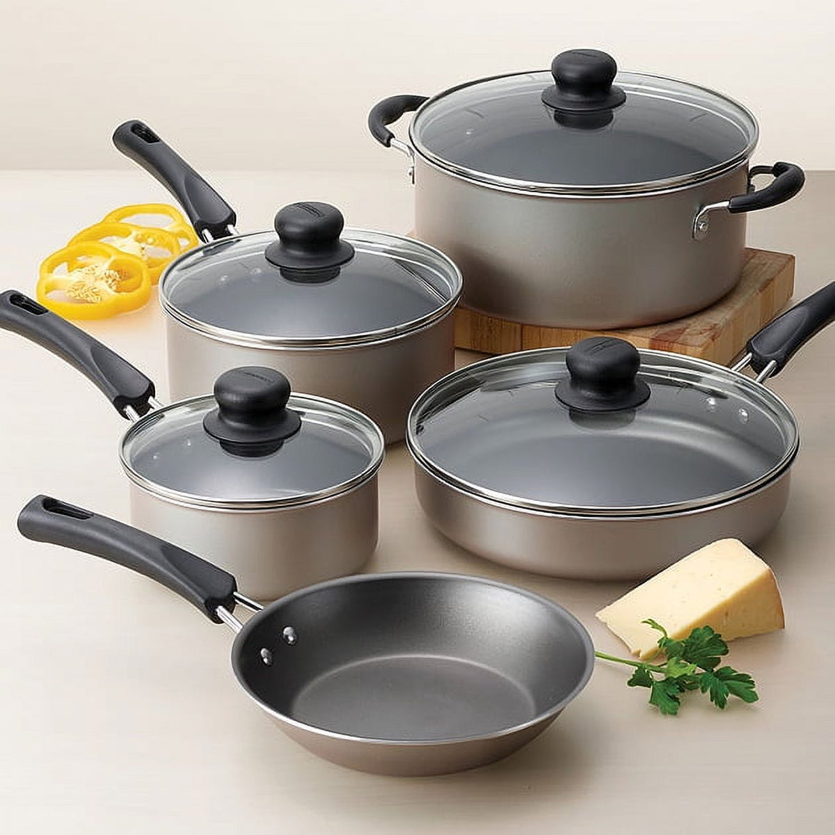 Garly Kitchen 9-Piece Non-Stick Cookware Set, Champagne
