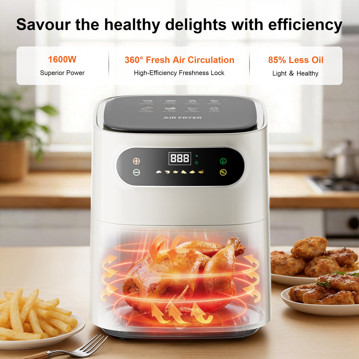 Garly Kitchen 7.5-Qt Air Fryer, 1600W Multifunction Air Fryer with View Window