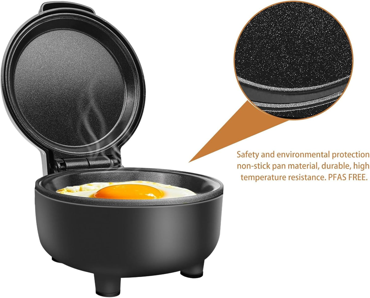 Garly Kitchen Smart Fried Egg Cooker, Automatic Sunny-Side & Over-Easy (Black)
