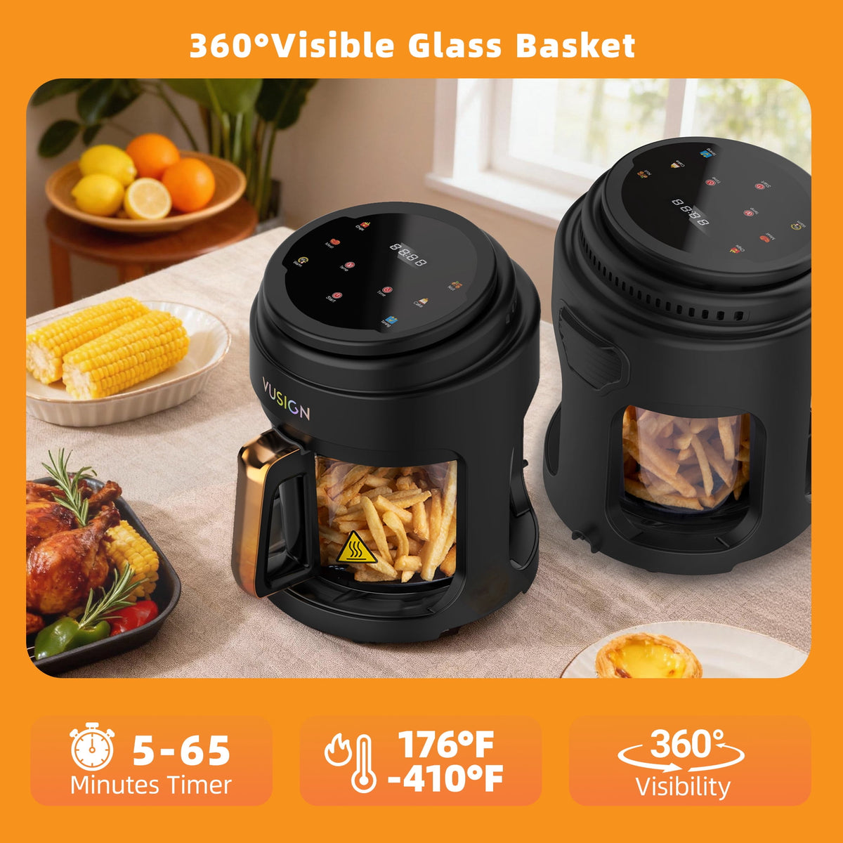 Garly Kitchen Air Fryer, 5-Qt Glass Air Fryer with Max 410°F, LED Digital Touchscreen
