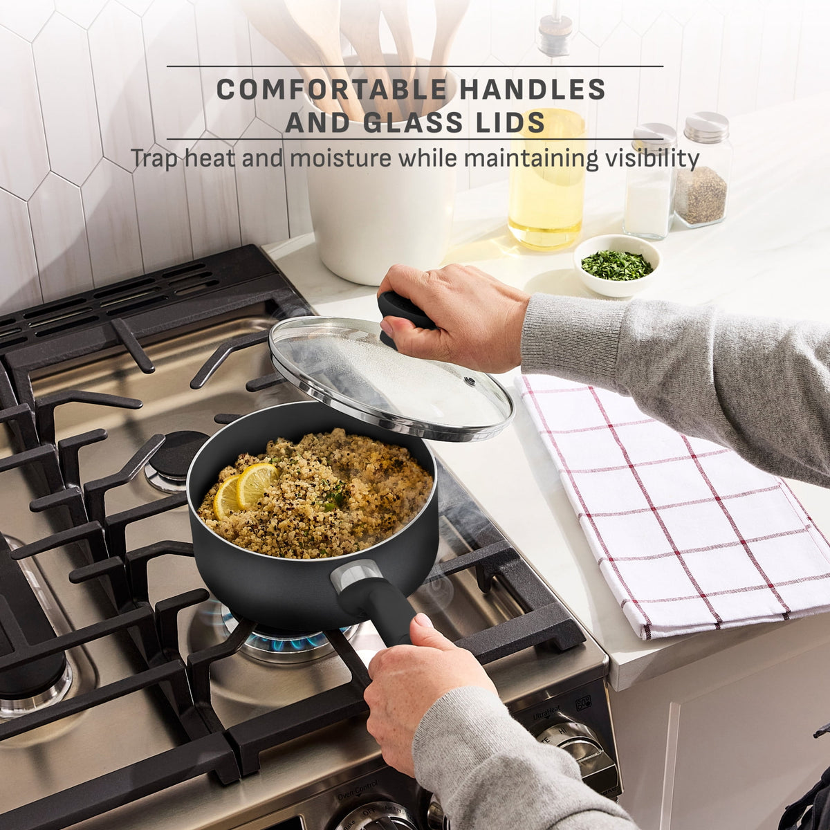 Garly Kitchen Nonstick Cookware, 20 piece Set, Grey, B087SKDW