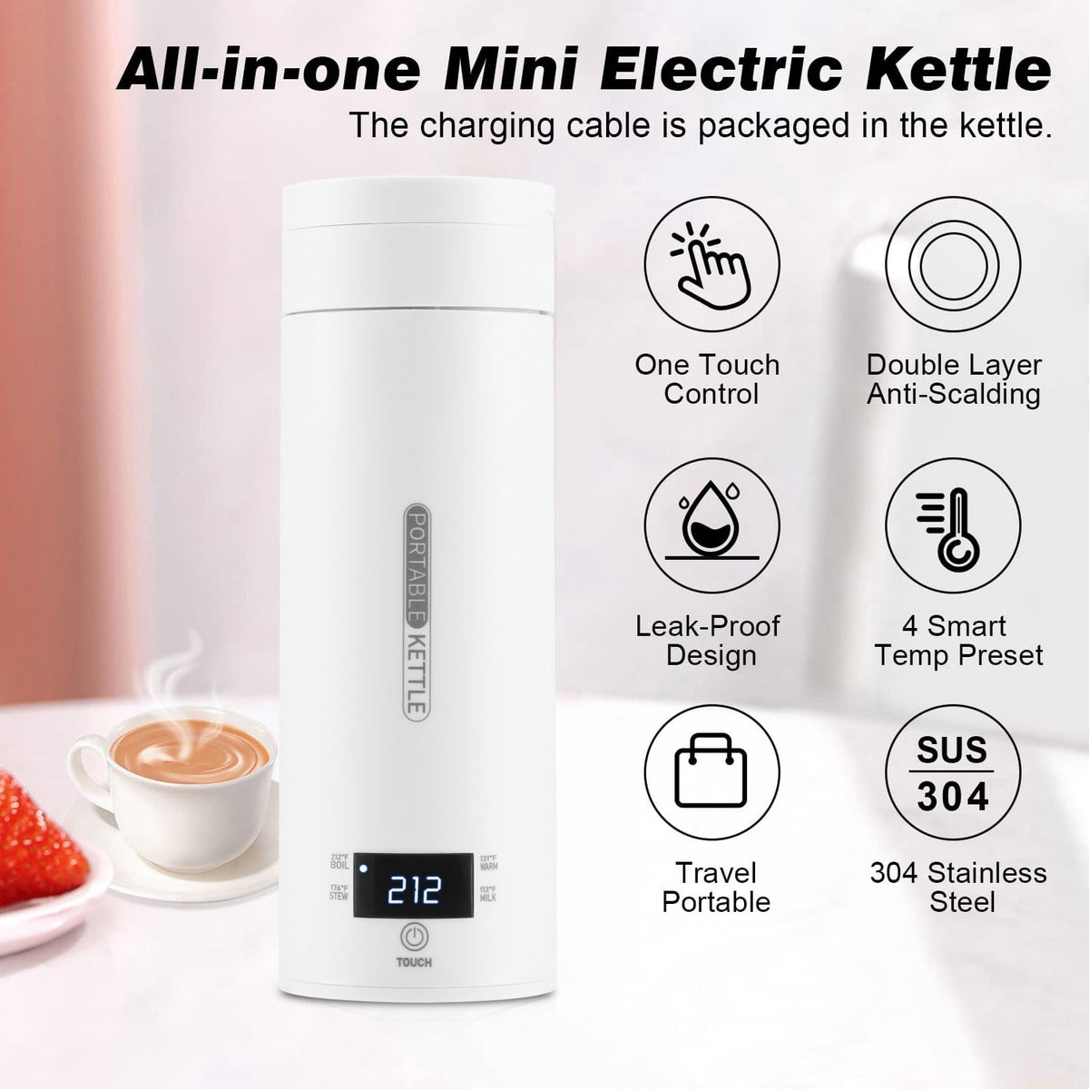 Garly Kitchen Smart Travel Kettle Electric Small Stainless Steel Portable Digital Electric Kettle