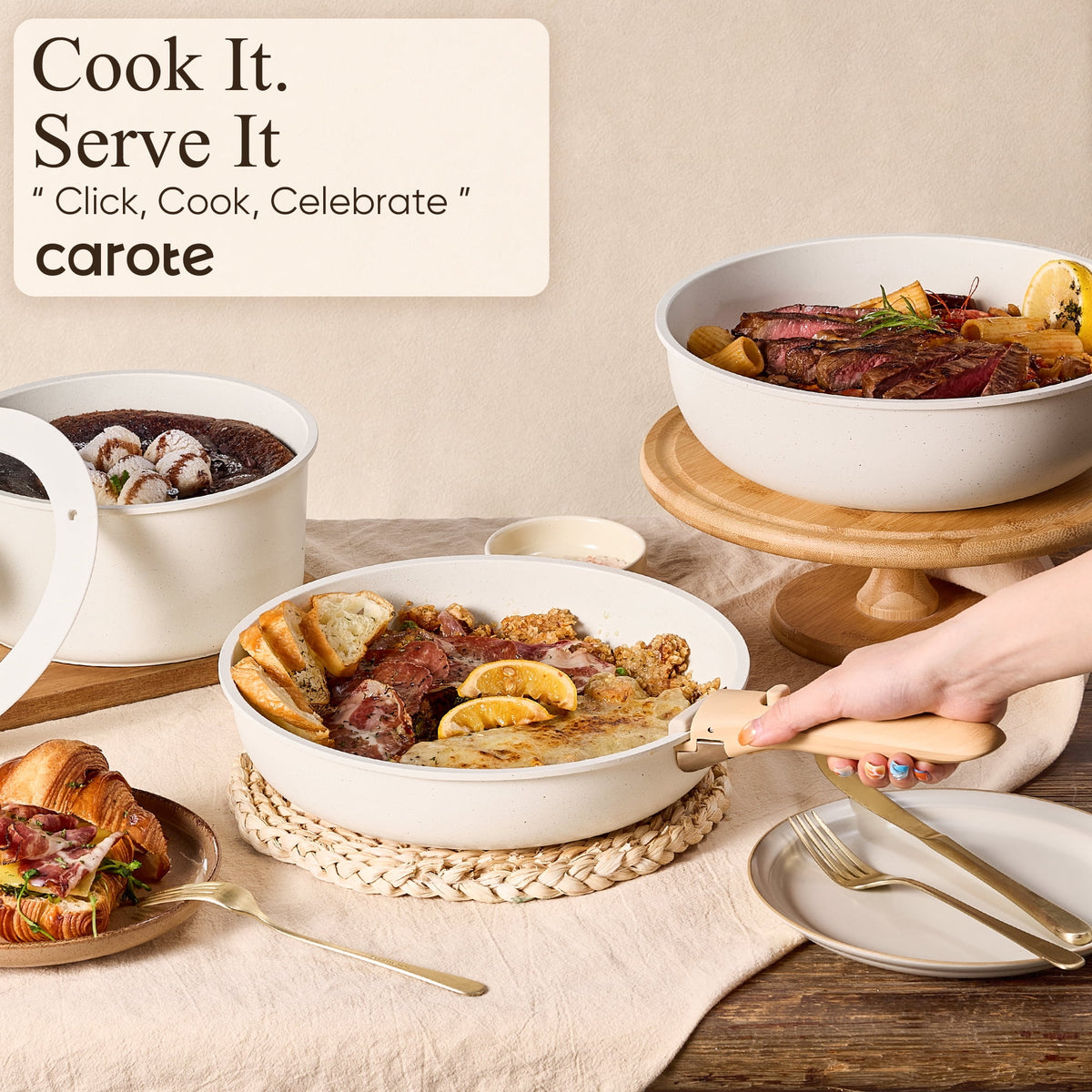 Garly Kitchen 19-Piece Nonstick Cookware Sets, Granite Non Stick Pots and Pans with Removable