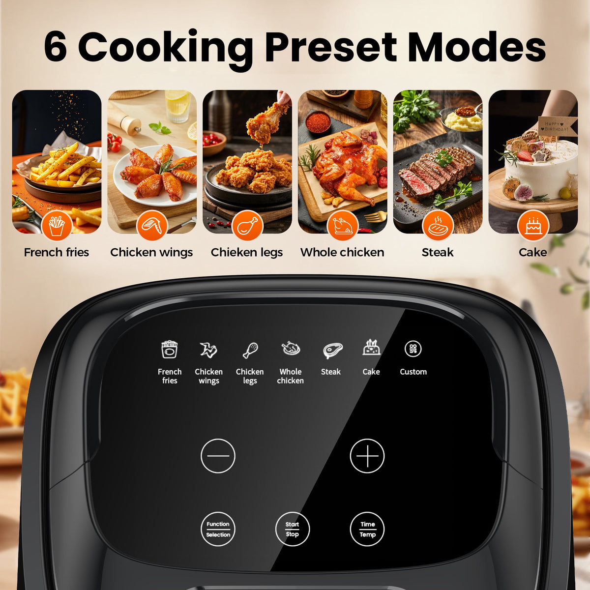 Garly Kitchen Air Fryer 6-Qt Max 400F for Cooking, 6 Presets Fry Touch Panel Compact Countertop