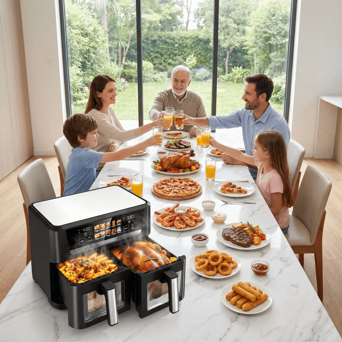 Garly Kitchen 13-Qt Dual Basket Air Fryer Oven, 1700W with Sync and Match Cook