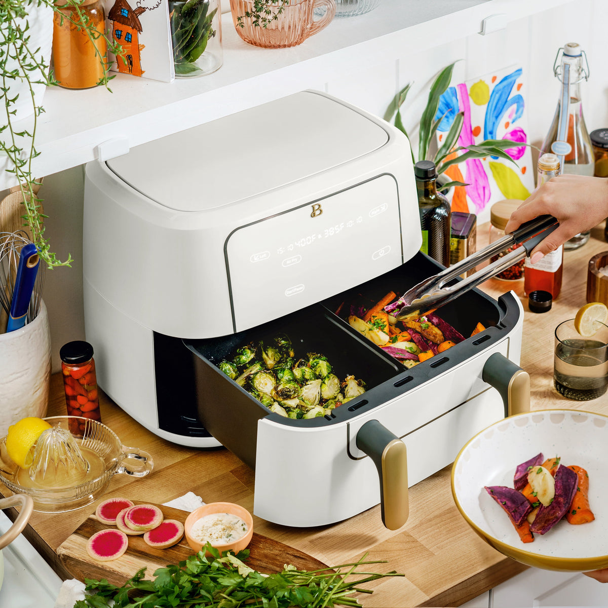 Garly Kitchen 9-Qt TriZone Dual Basket Air Fryer, Ceramic Nonstick Coating