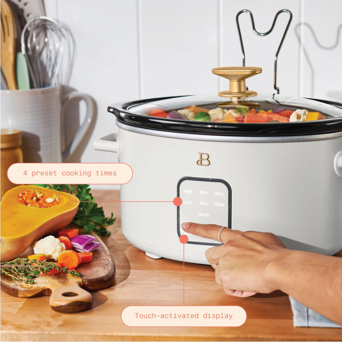 Garly Kitchen 4-Qt Slow Cooker with Touch-Activated Display