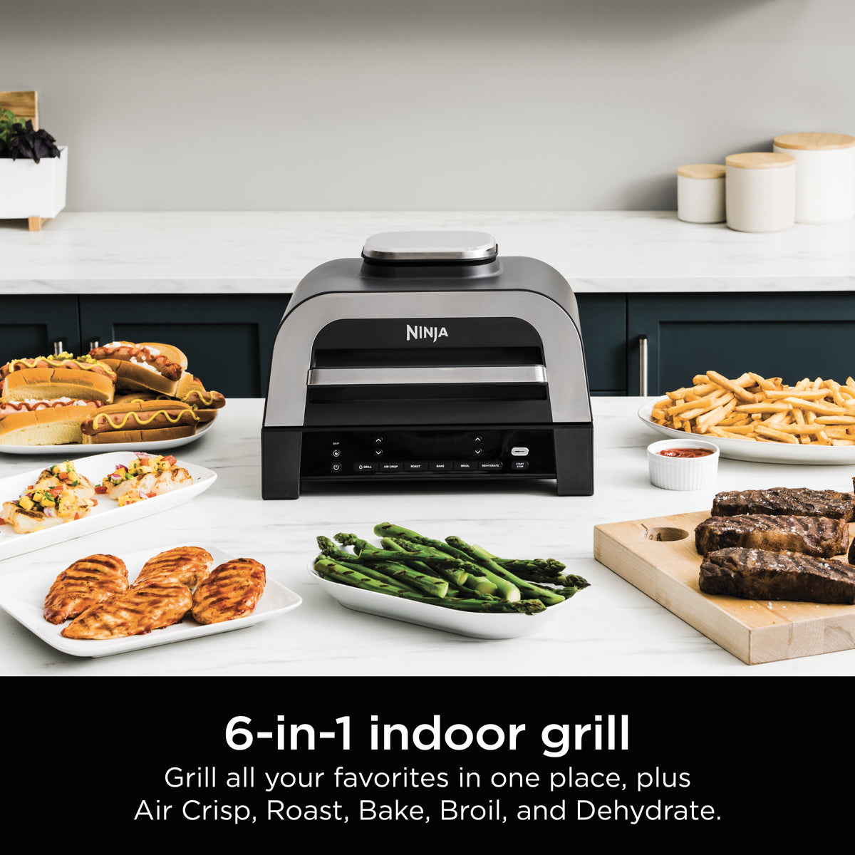 Garly Kitchen Smart XL 6-in-1 Indoor Grill with Air Fry, Roast, Bake, Broil, & Dehydrate