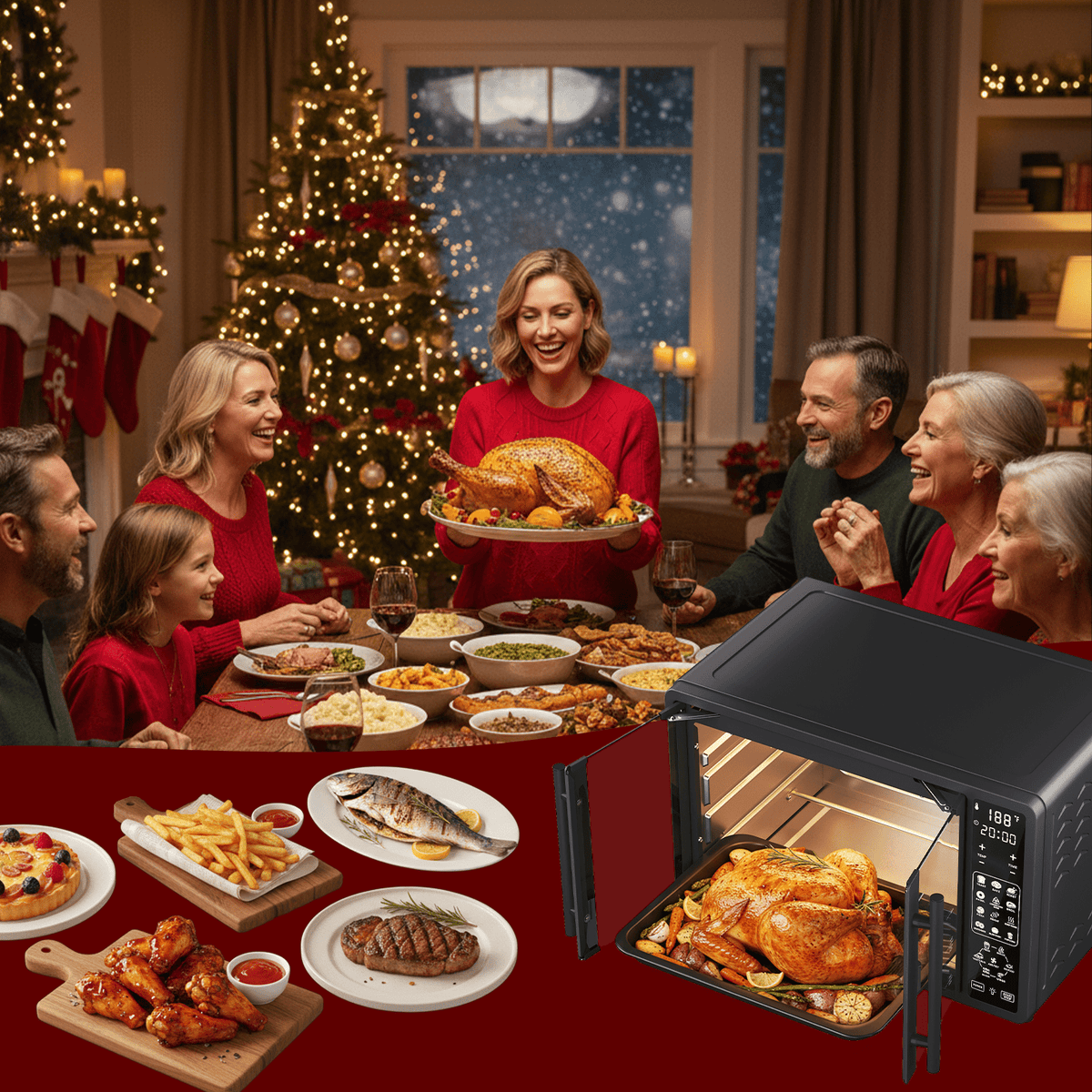 Garly Kitchen 25-Qt French Door Air Fryer Toaster Oven Combo, Bake, Broil, Roast