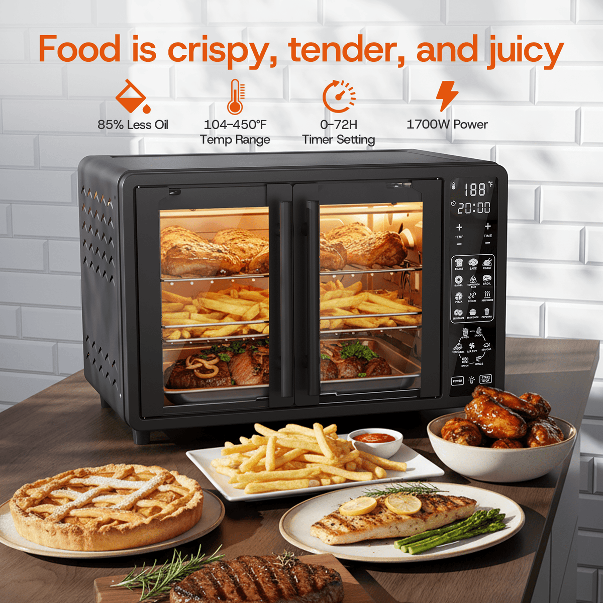 Garly Kitchen 25-Qt French Door Air Fryer Toaster Oven Combo, Bake, Broil, Roast