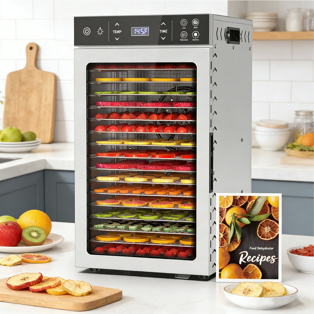 Garly Kitchen 800W Electric Food Dehydrator with 4 Presets, 16 Trays Stainless Steel