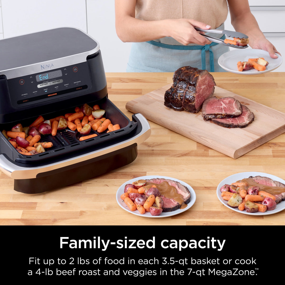 Garly Kitchen Air Fryer 7-Qt, DualZone FlexBasket, 6-in-1, Smart Finish, Cook 2 Foods 2 Ways
