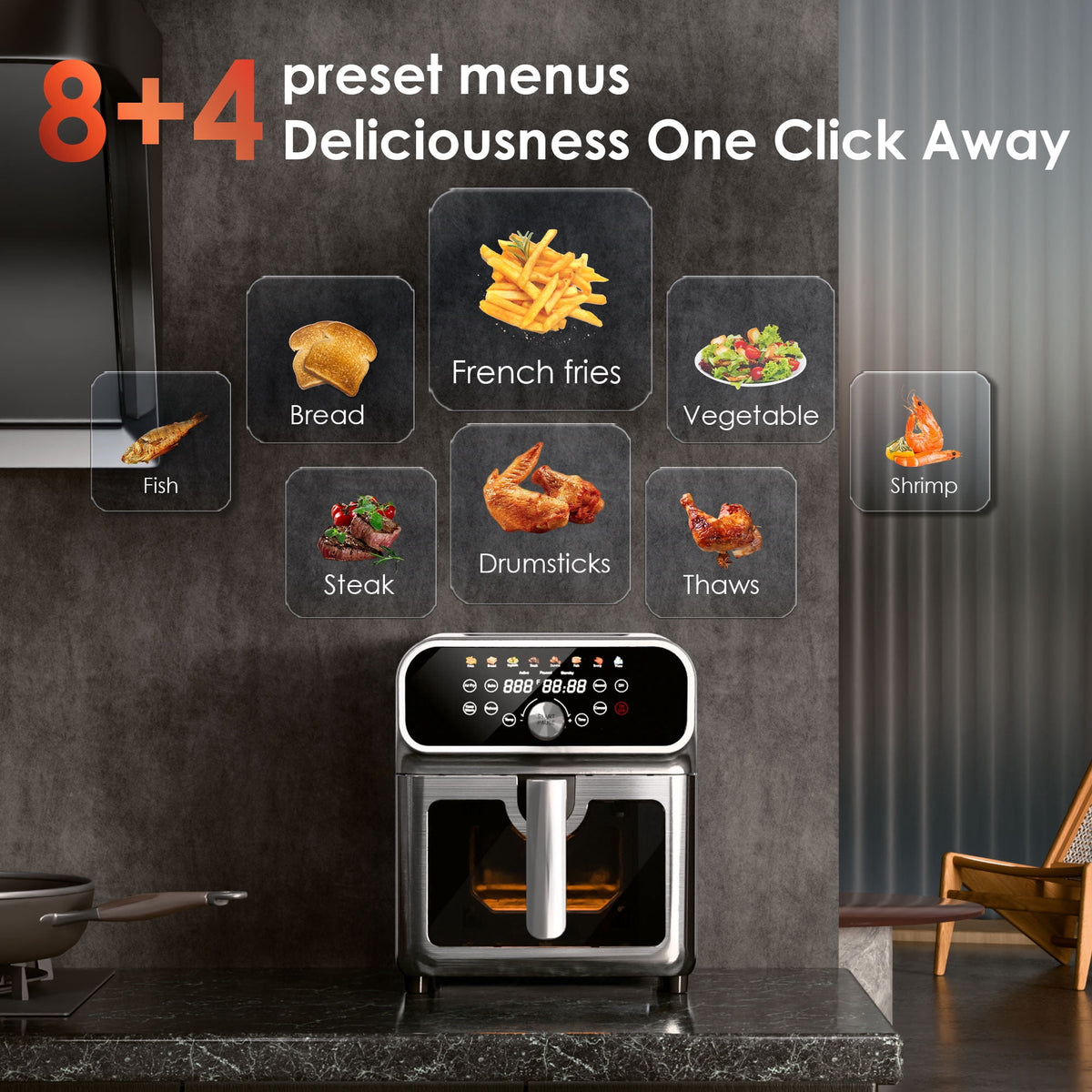 Garly Kitchen 6-Qt Air Fryer with Visual Window, 8 Preset Menus & 360° Rapid Air Circulation