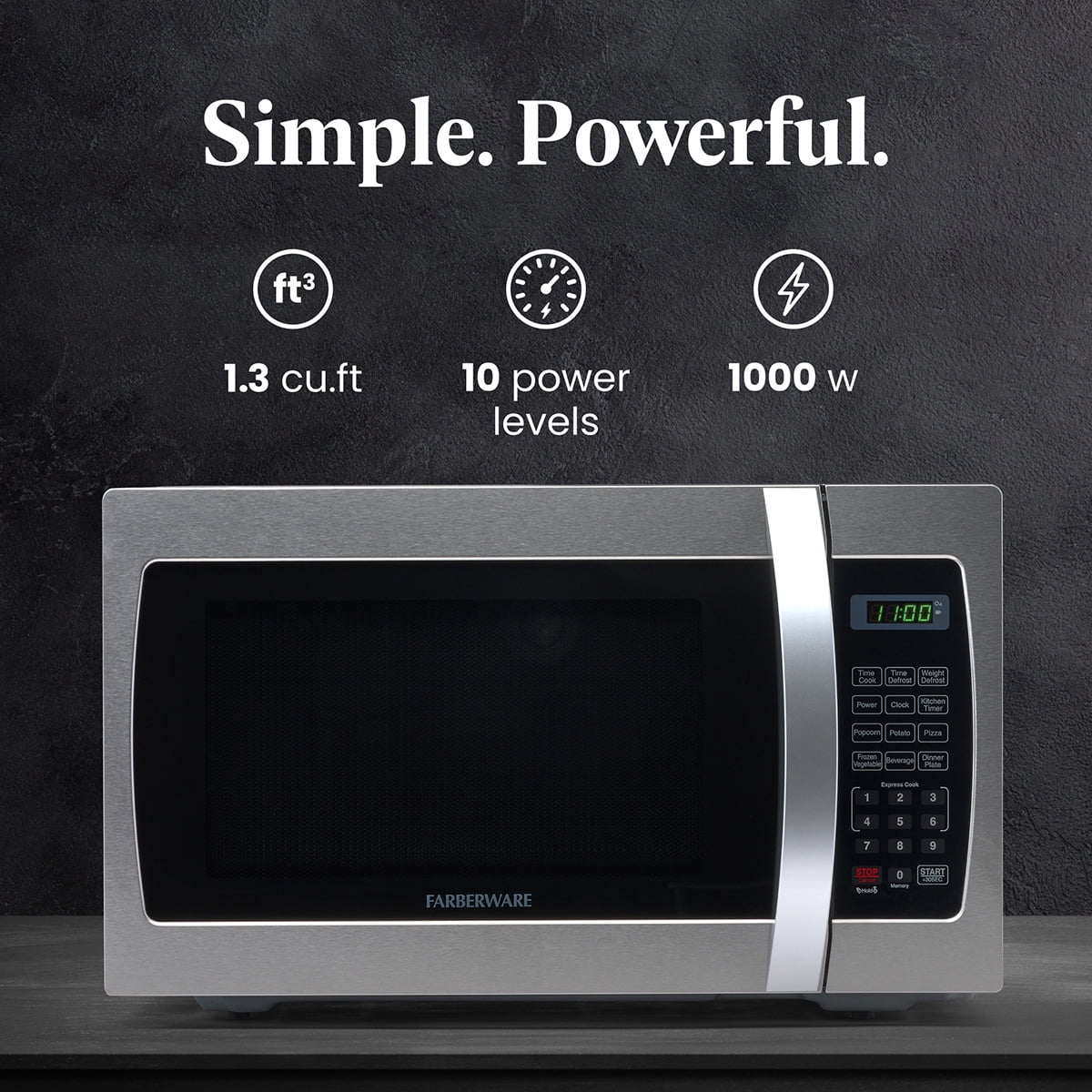 Garly Kitchen 1.3 cu ft Microwave Oven, 1100W Compact Microwave Oven with Smart Sensor