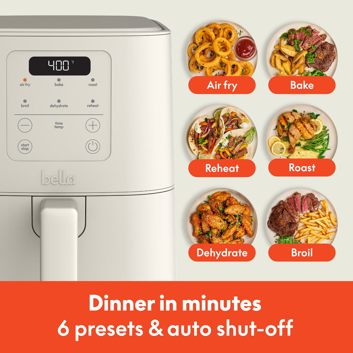 Garly Kitchen bella 4-Qt Slim Digital Air Fryer with ™ Ceramic Nonstick Coating