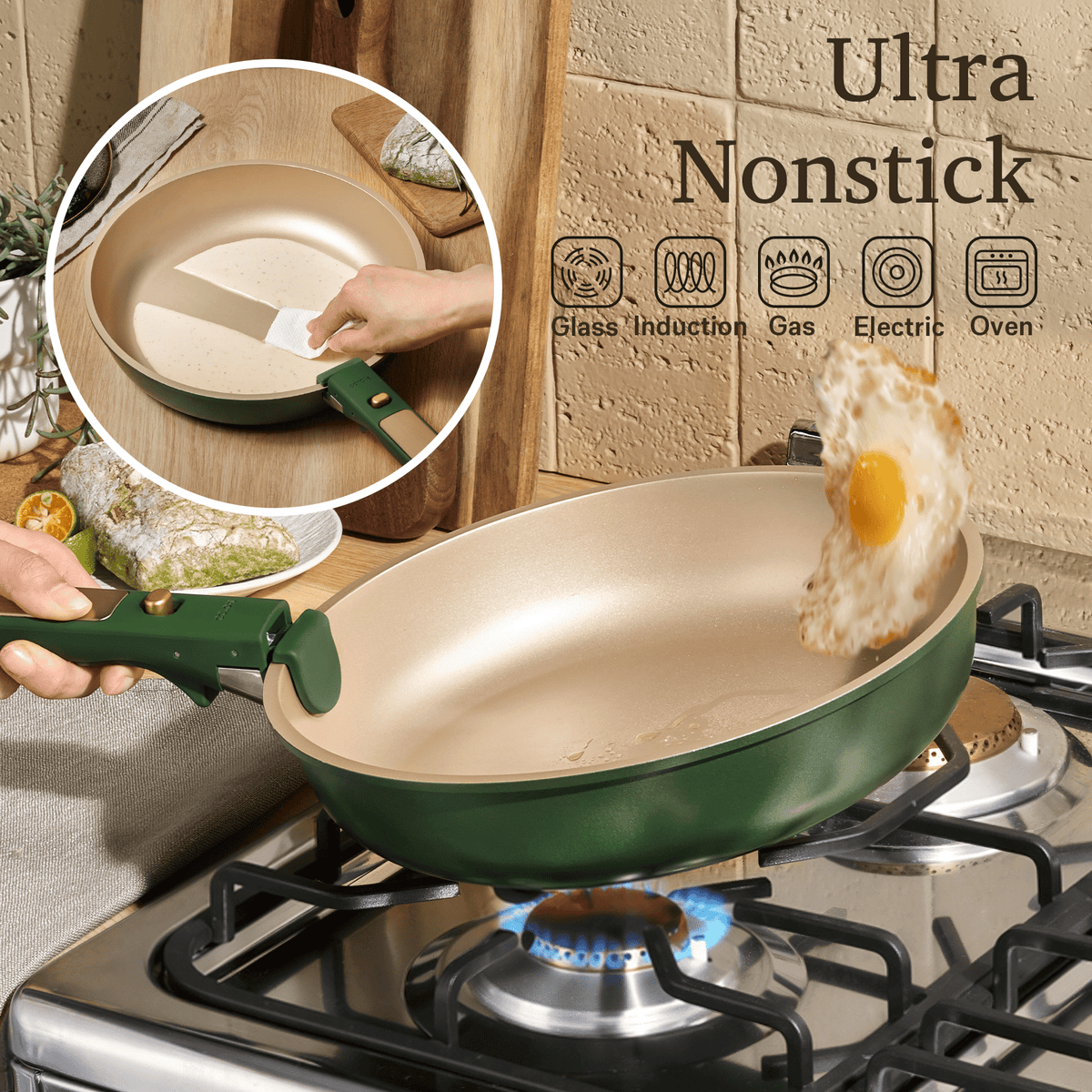 Garly Kitchen 21-Piece Nonstick Pots and Pans Set, Cookware Set with Detachable Handle and Lids