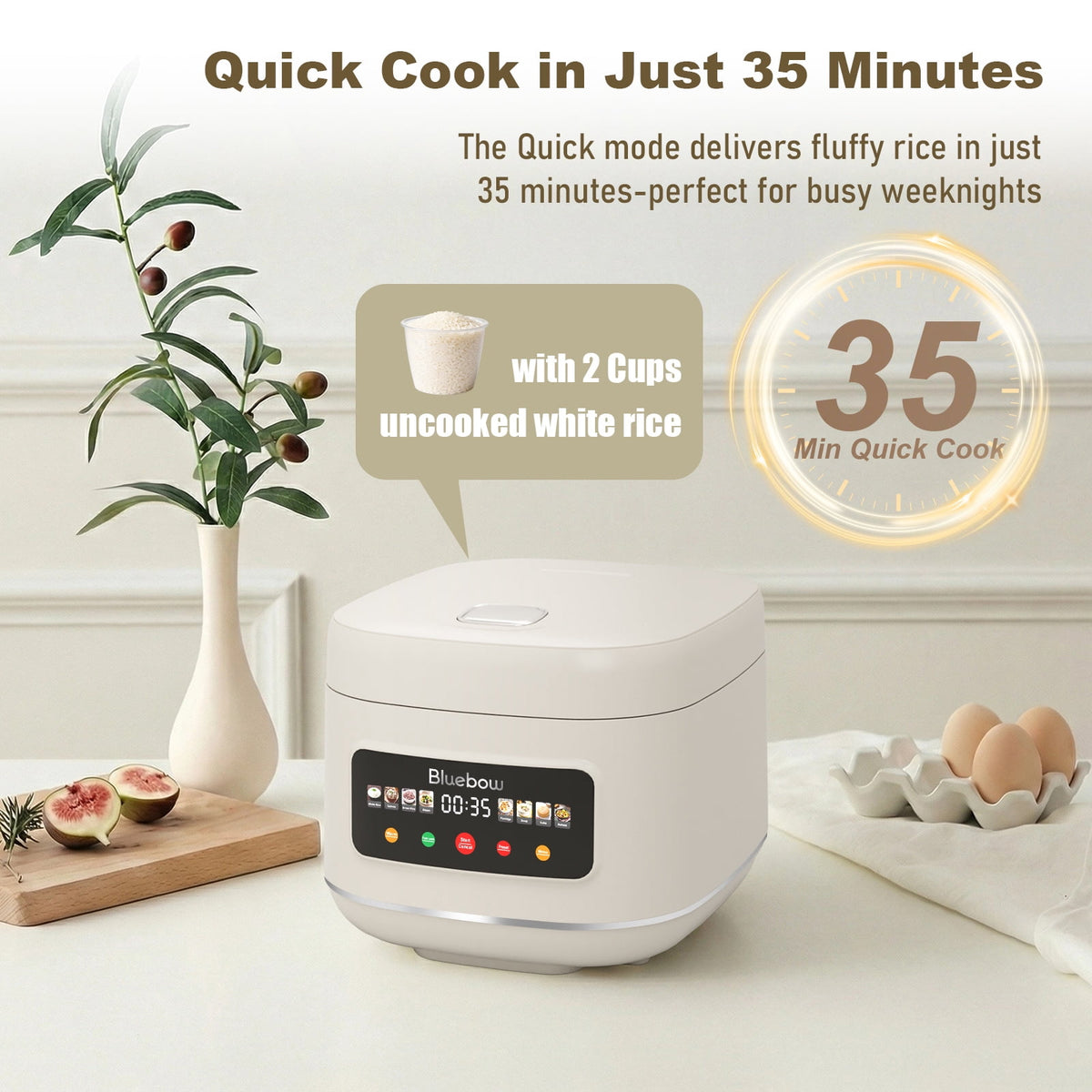 Garly Kitchen Digital Rice Cooker, 8-Cup 5.3-Qt Rice Maker, 8-in-1 Smart Multi-Cooker