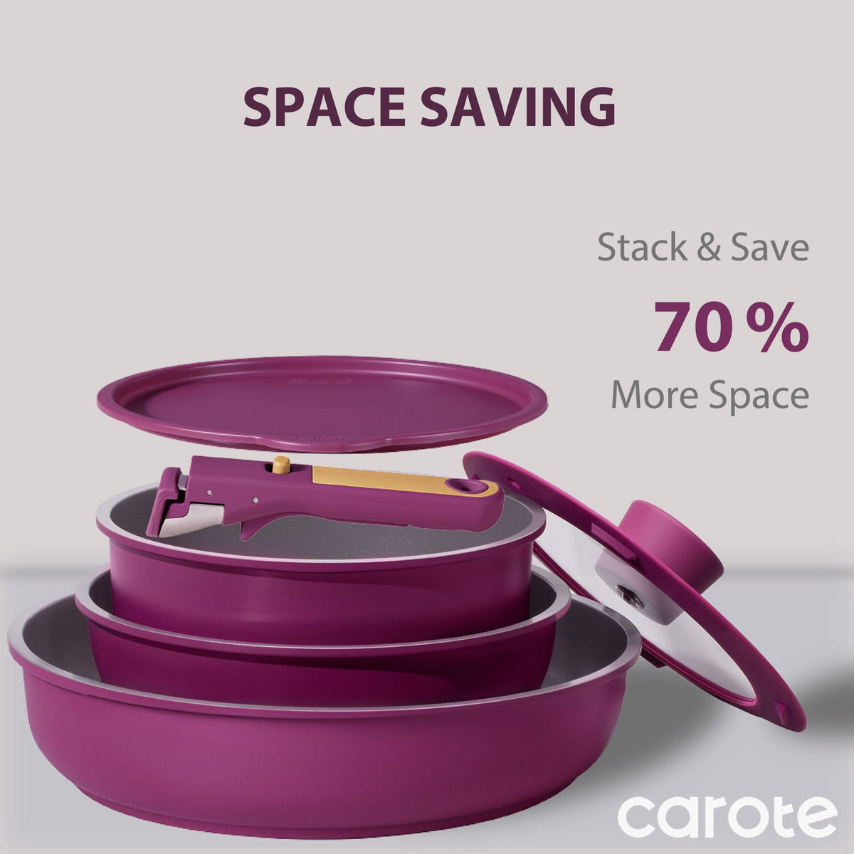 Garly Kitchen 21-Piece Nonstick Pots and Pans Set, Kitchen Cookware Set with Detachable Handle