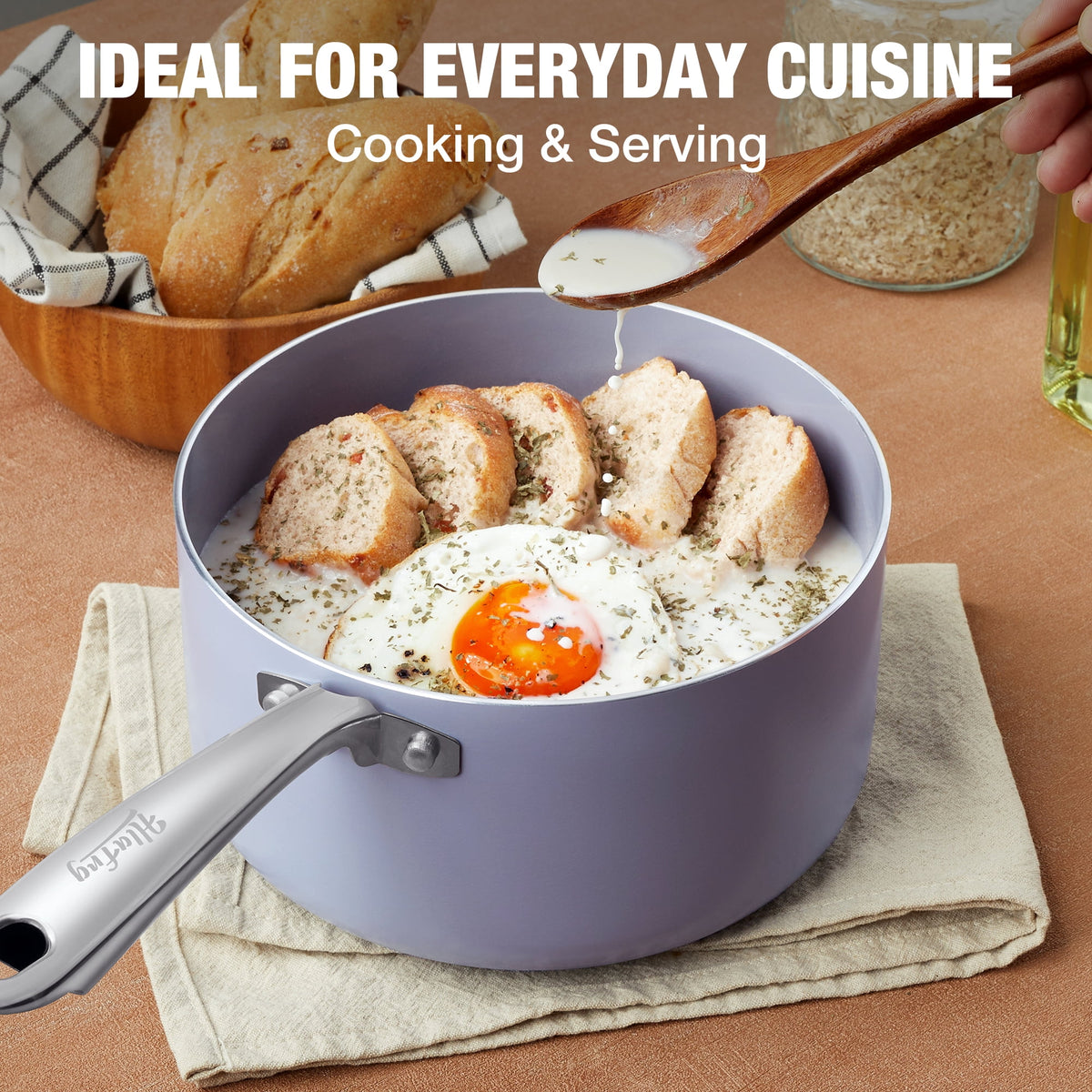 Garly Kitchen 1+2+3-Qt Nonstick Saucepan Set with Lids, Ceramic Oven-Safe