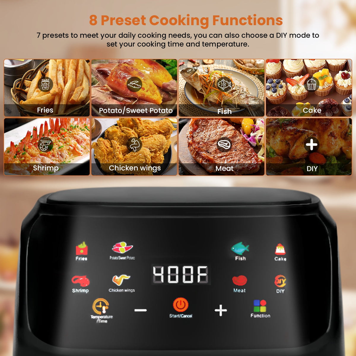 Garly Kitchen Air Fryer 7.5-Qt, Large 8-in-1 Digital Touchscreen, View Window, 1700W