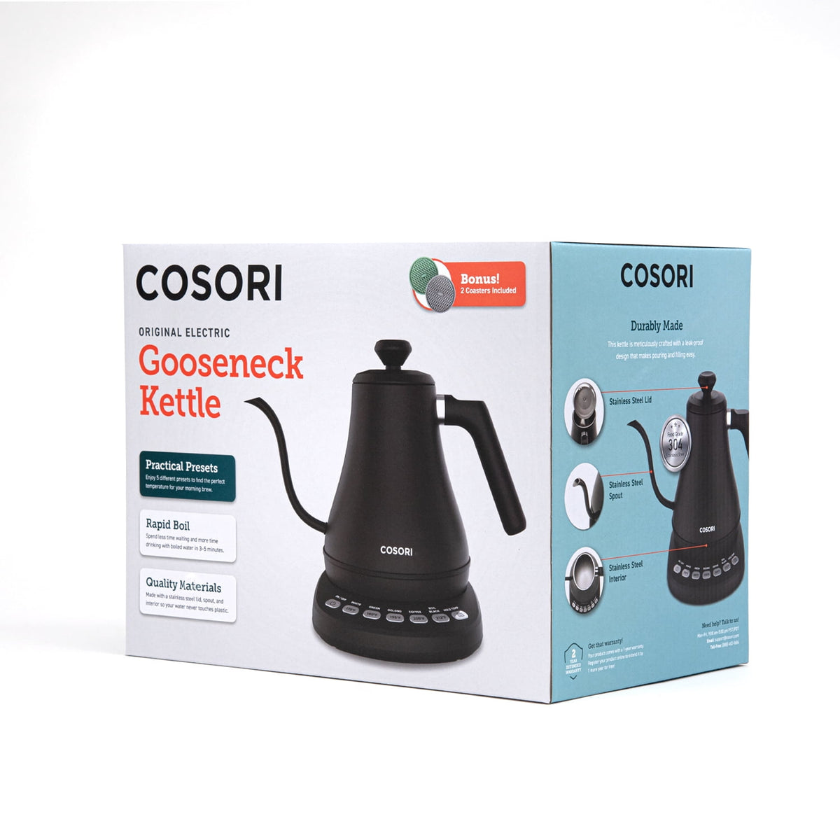 Garly Kitchen Smart Gooseneck Kettle Electric with Temperature Control, Stainless Steel, 0.8L