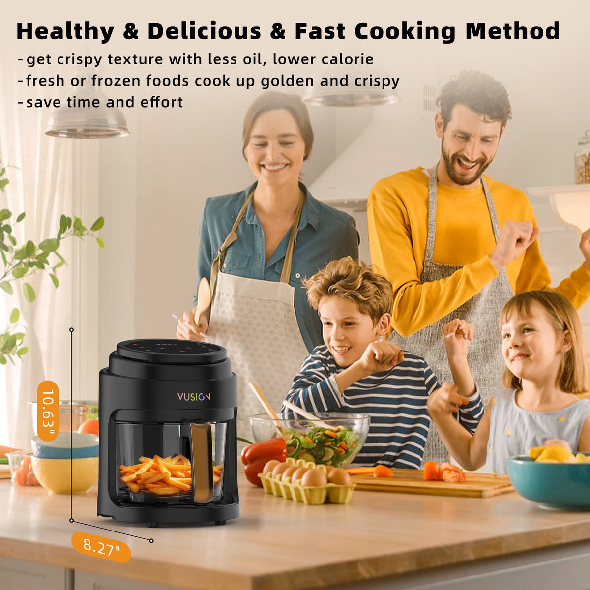 Garly Kitchen Air Fryer, 5-Qt Glass Air Fryer with Max 410°F, LED Digital Touchscreen