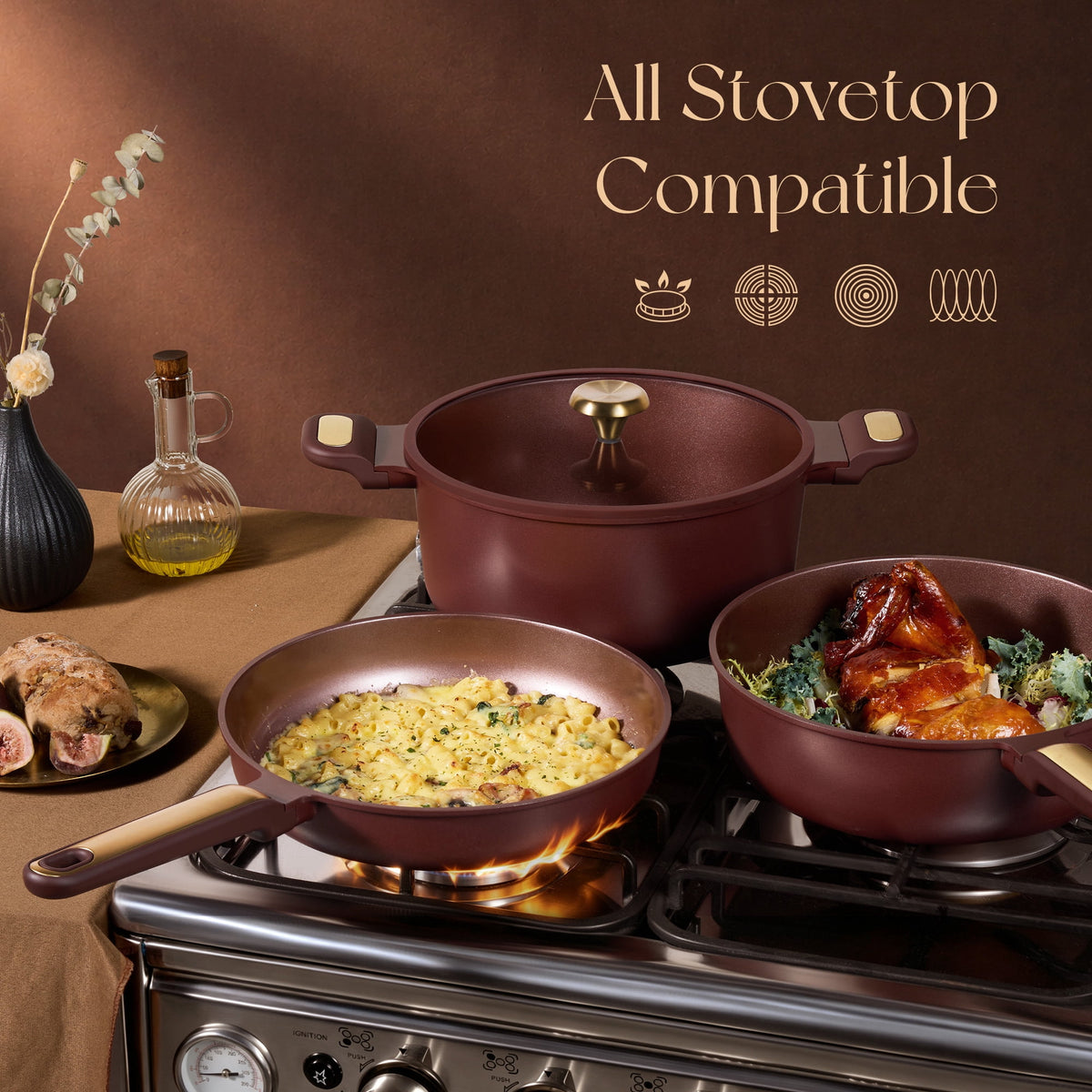 Garly Kitchen Non-Toxic Ceramic Nonstick Pots and Pans Set, 21-Piece Cookware Set with Lids