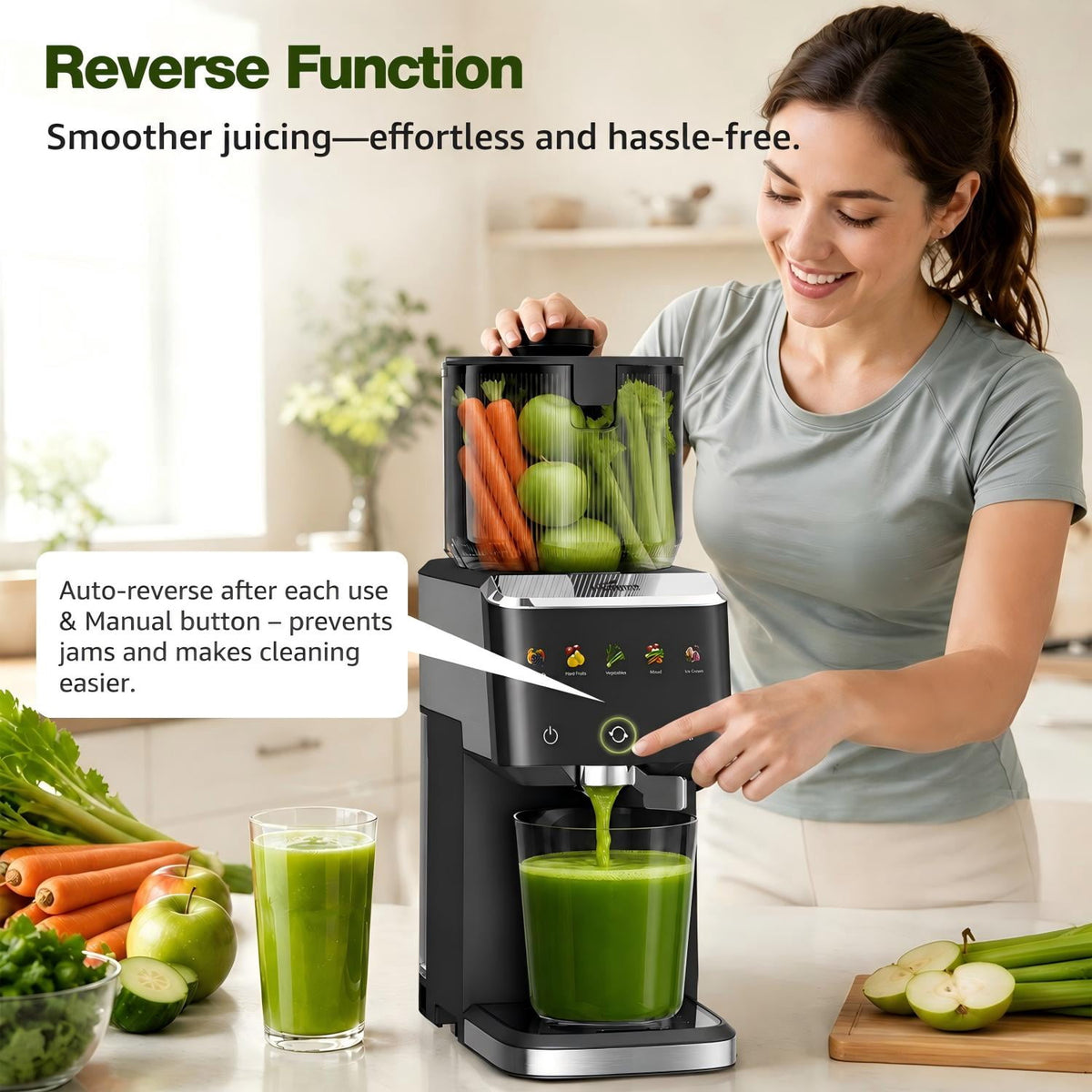 Garly Kitchen Juicer Machine, Touchscreen Cold Press Juicer with 5.4" Wide Feed Chute