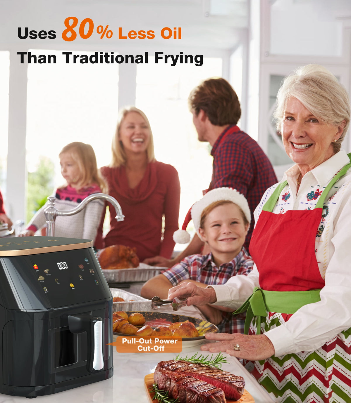 Garly Kitchen Air Fryer 8-Qt Max 450F for Cooking, 6 Presets Fry Touch Panel Easy View Window