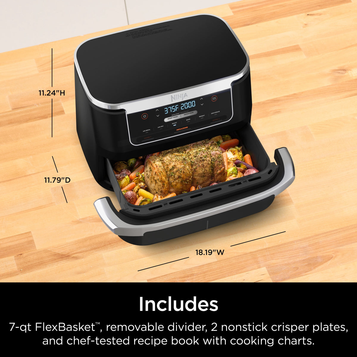 Garly Kitchen Air Fryer 7-Qt, DualZone FlexBasket, 6-in-1, Smart Finish, Cook 2 Foods 2 Ways