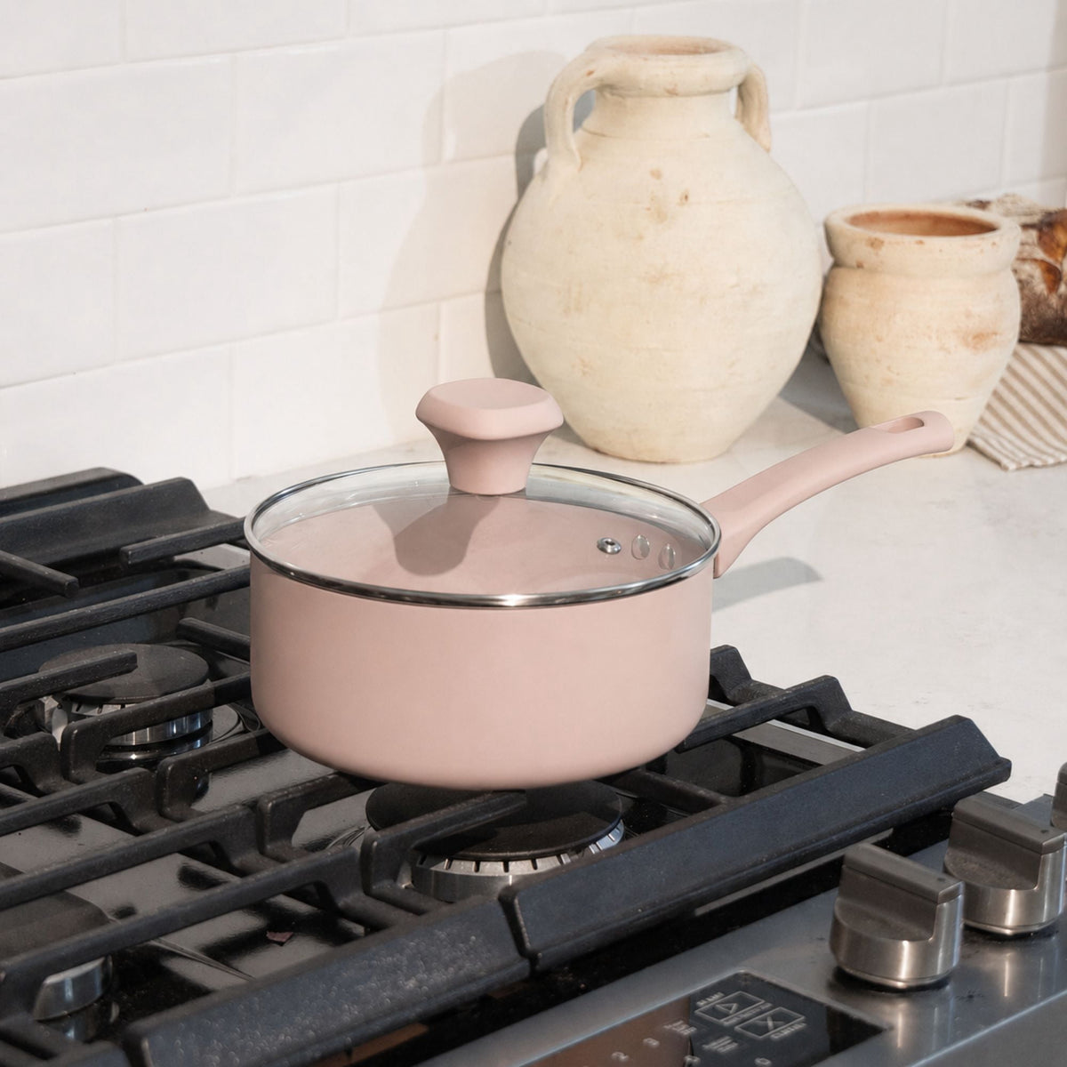 Garly Kitchen Elements by Thyme & Table 60-Piece Ceramic Non-Stick Cookware Set - Dusty Rose