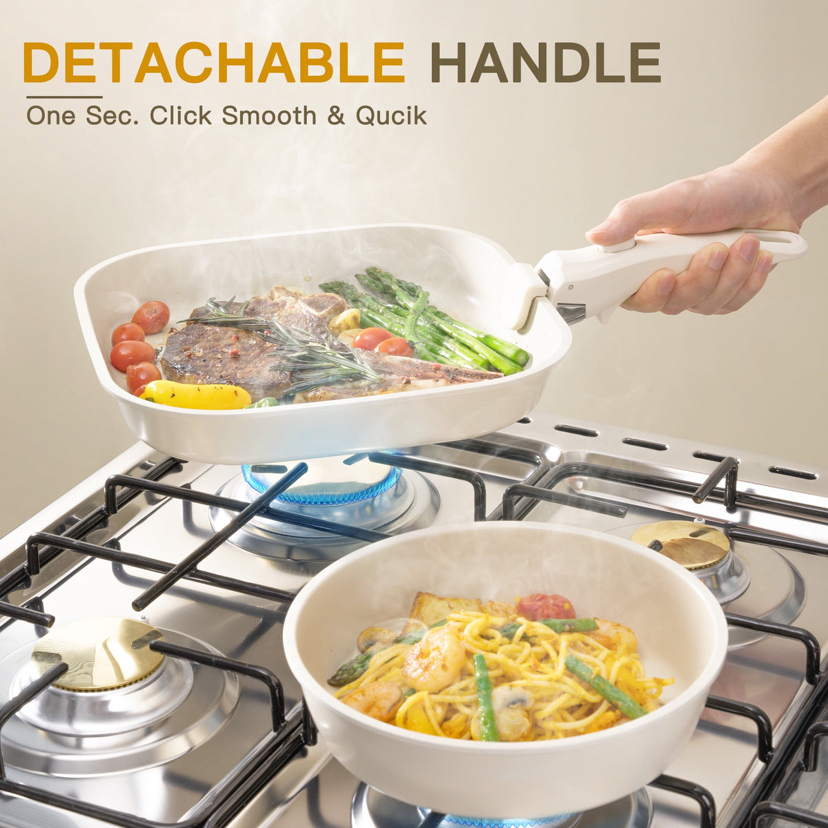 Garly Kitchen 22 Piece Pots and Pans Set Non Stick, Cookware Set with Detachable Handles, Oven Safe