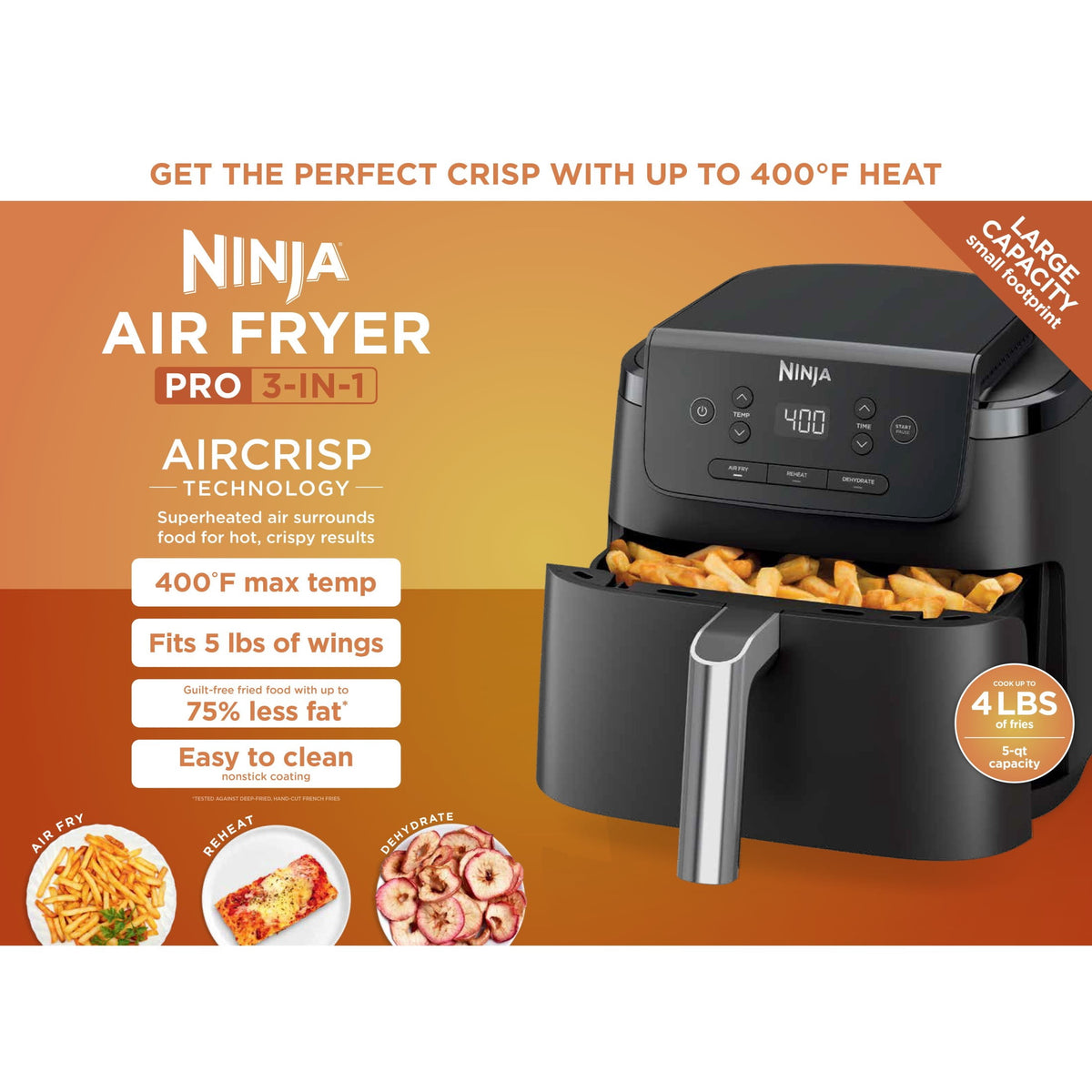 Garly Kitchen Air Fryer Pro XL 5-Qt, 3-in-1, 400°F Air Crisp Technology, Nonstick Crisper Plate