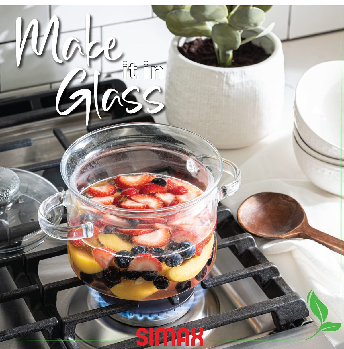 Garly Kitchen Simax Glassware 2-Qt Glass Pot With Lid, Heat Resistant Handles