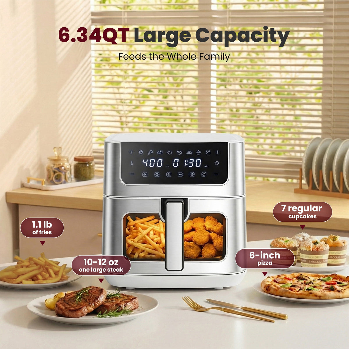 Garly Kitchen EDX 6-Qt Stainless Steel Air Fryer with Digital Touchscreen, 1500W, 8 Presets