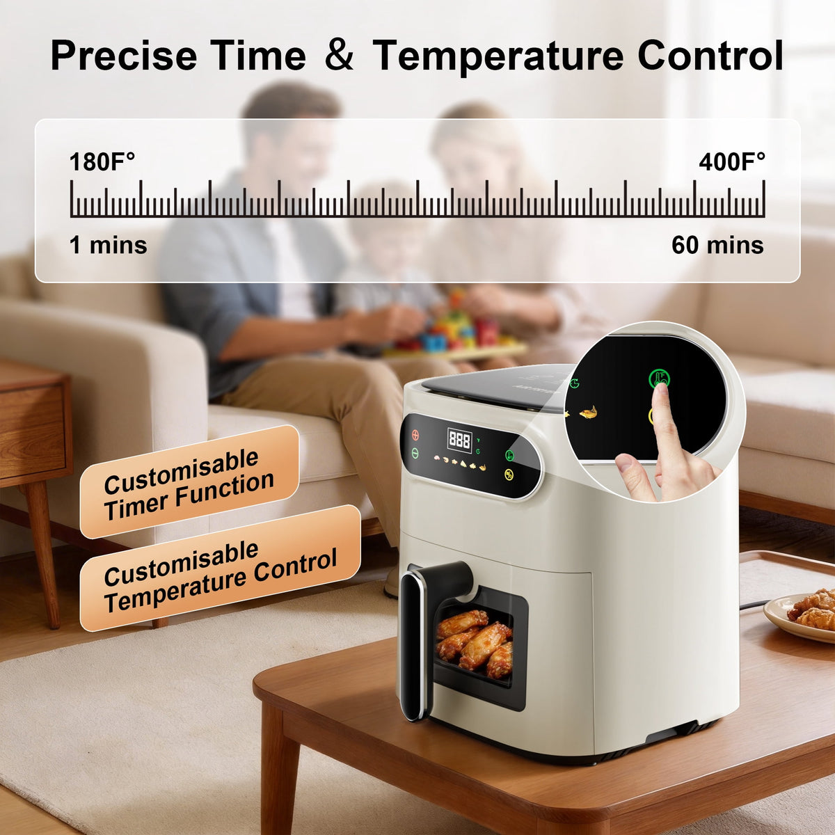 Garly Kitchen 7.5-Qt Air Fryer, 1600W Multifunction Air Fryer with View Window