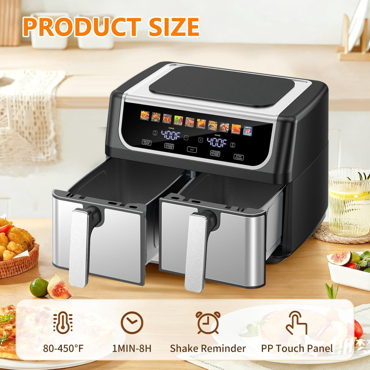 Garly Kitchen 9-Qt Dual Basket Air Fryer, LED Display, SYNC Match Cook, Dual Controls, 1700W