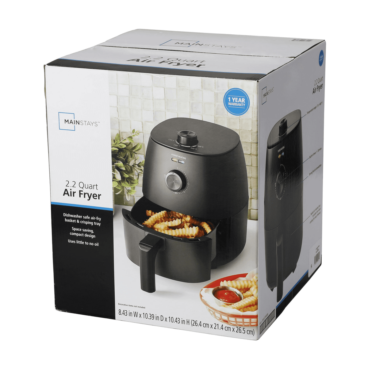 Garly Kitchen Air Fryer, 2.2-Qt, 1150W, Arctic Black with Non-Stick Basket