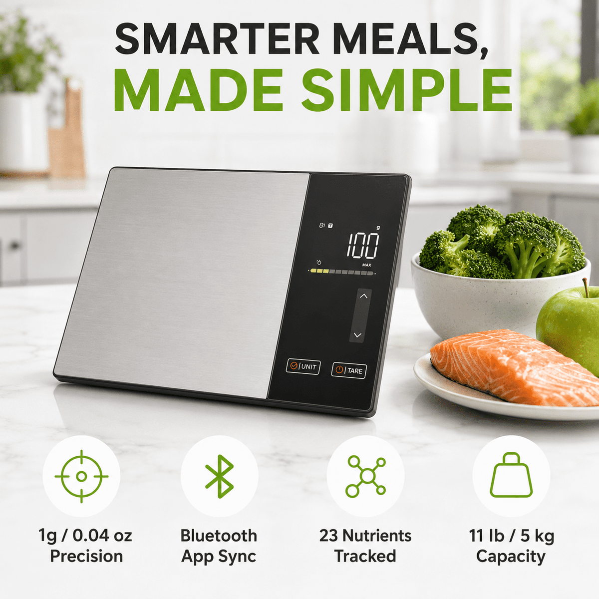 Garly Kitchen 11lb Smart Kitchen Scale - Nutritional Calculator, 23 Nutrients Tracking App