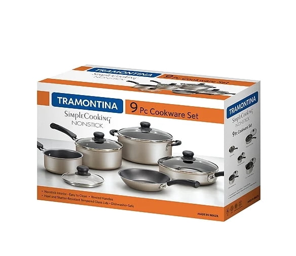 Garly Kitchen 9-Piece Non-Stick Cookware Set, Champagne