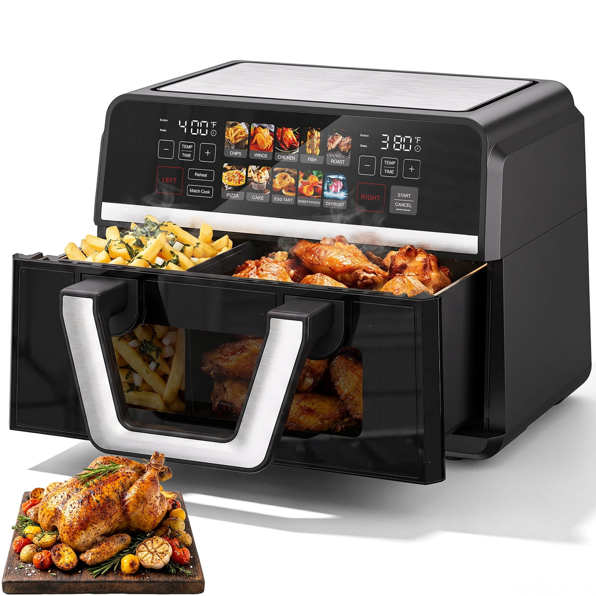Garly Kitchen 11-Qt Dual Basket Air Fryer Oven, Digital Control, View Window