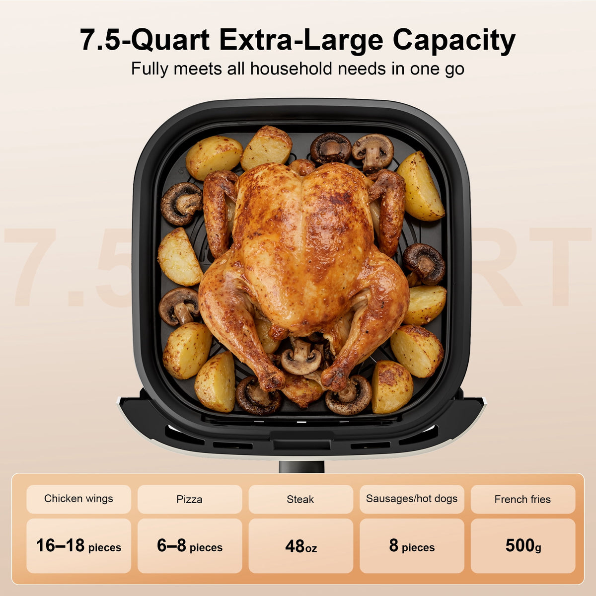 Garly Kitchen 7.5-Qt Air Fryer, 1600W Multifunction Air Fryer with View Window