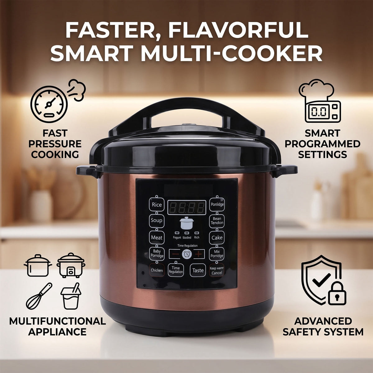 Garly Kitchen 6.5-Qt Electric Pressure Cooker, 12-in-1 Multi-Functional Slow Cooker, Rice Cooker