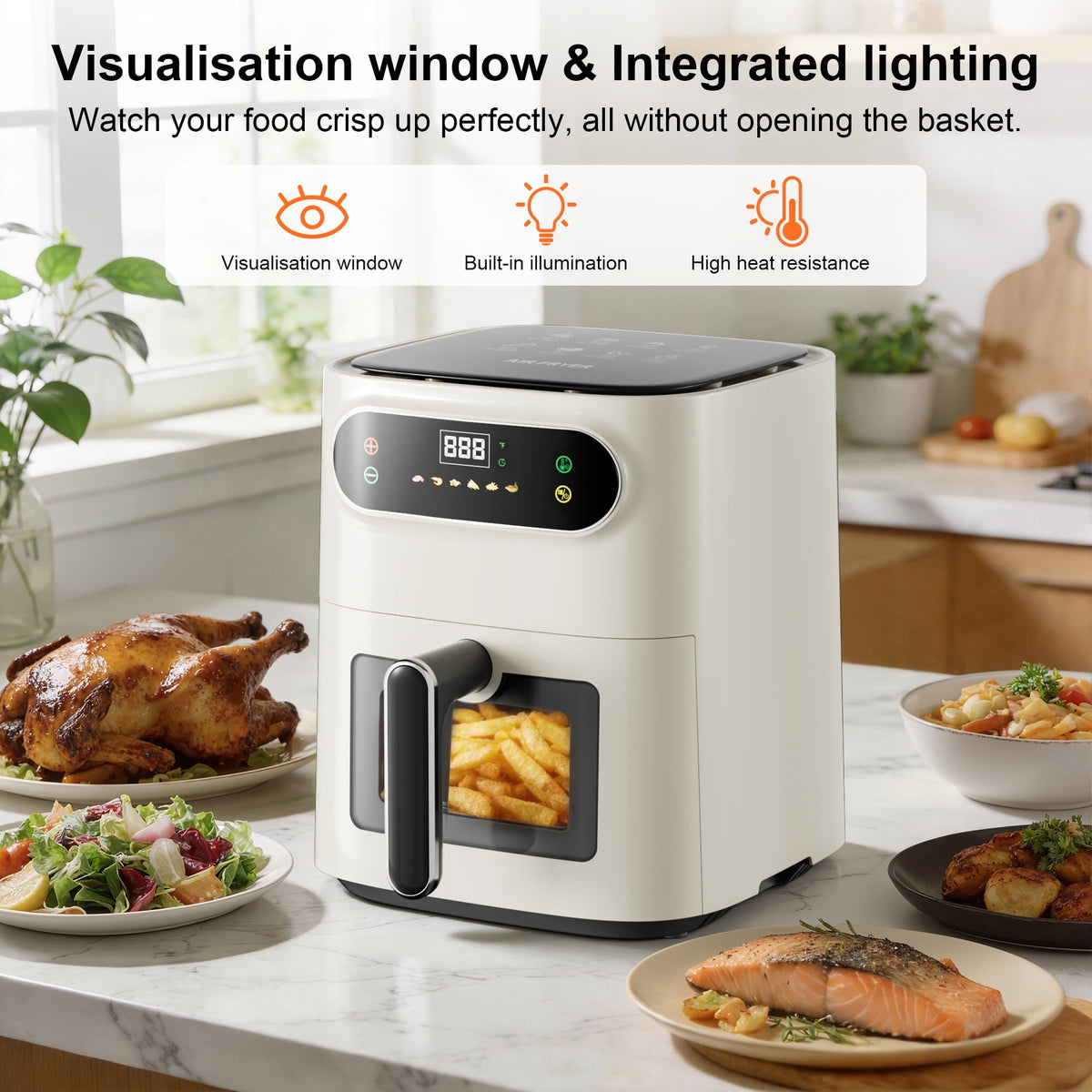 Garly Kitchen 7.5-Qt Air Fryer, 1600W Multifunction Air Fryer with View Window