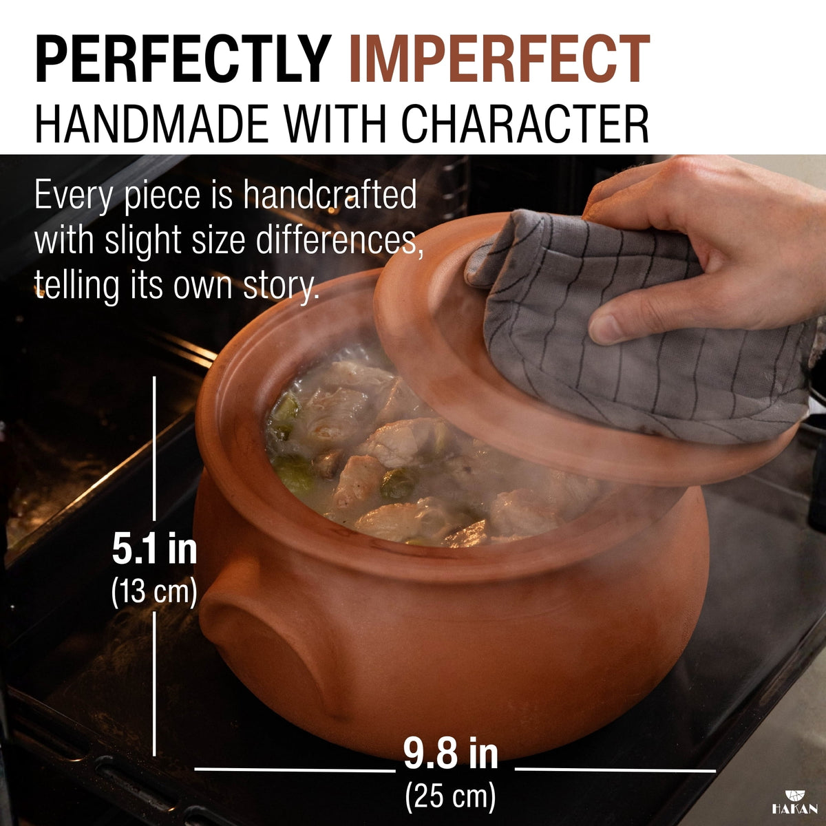 Garly Kitchen Handmade 2.6-Qt Small Clay Cooking Pot with Lid, Unglazed Natural Cookware, 2.5L