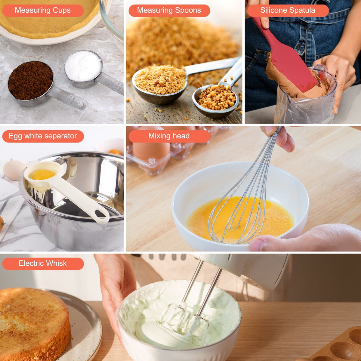Garly Kitchen 7-Speed Electric Hand Mixer, 5 Large Mixing Bowls Set